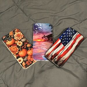 3 pack Fall, Sunset, and Flag Design Phone Cases